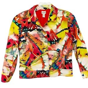 Chicos Womens Size 2 Vibrant Multicolored Floral Print Lined Jacket (X29) NW/OTs